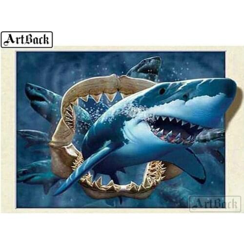 New 3d shark full square round drill 5d diy diamond painting shark 3d diamond embroidered diamond mosaic crafts decoration