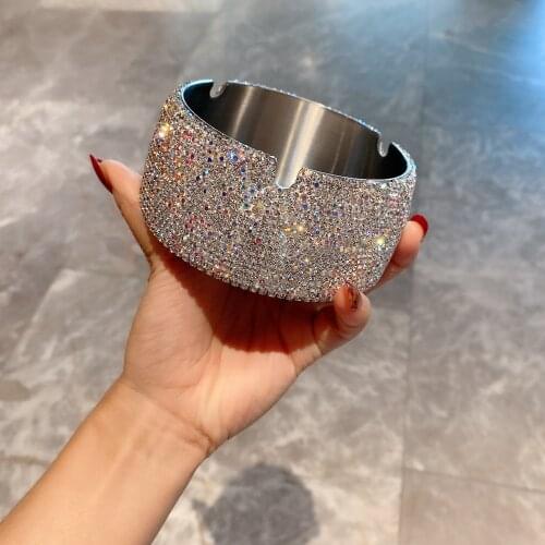 Sparkling Ash Trays with Rhienstones Stainless Steel Smoke Tray Cigar Ashtrays Smoking Accessories for Weed Cute for Girls White