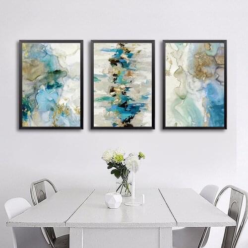 Poster Marble Abstract Gold Blue Green Canvas Painting Posters And Prints Wall Pictures Geometric Print Living Room Decoration