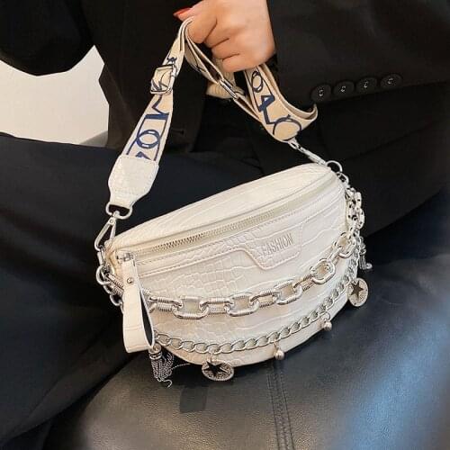 Stone Pattern Chain Waist Bags Womens Leather Fanny Pack 2021 Fashion Shoulder Crossbody Purses Chest Bag Female Luxury Handbag
