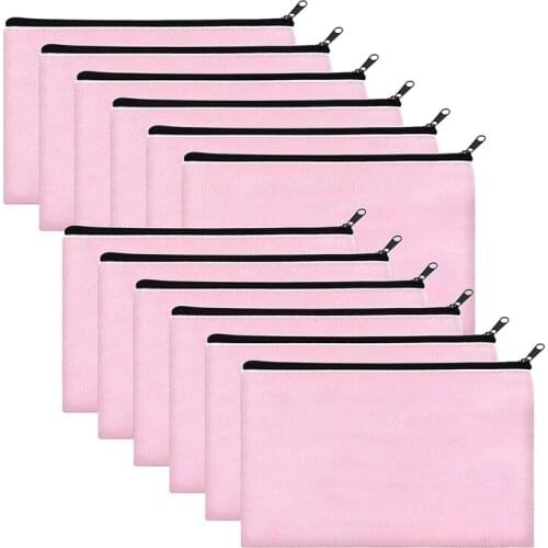 PPYY-Pink Canvas Makeup Bag,Bulk Cosmetic Bags With Multi-Color Zipper,Canvas Zipper Pencil Case Pouch,DIY Craft