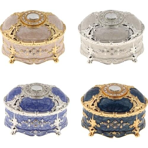 Retro Enamel European Style Oval Trinket Chest Jewelry Box Organizer Holder