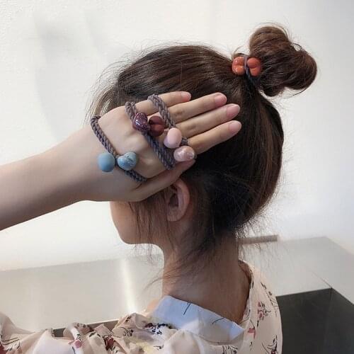 2PCS/Set Candy Solid Color Elastic Headband Matte Resin Love Heart Nylon Bright Light Rubber Kid Girl Scrunchie Hair Accessories