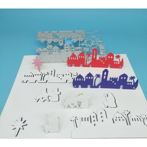 Christmas house, street pedestrian metal cutting knife mold paper crafts scrapbook card template DIY decoration accessories