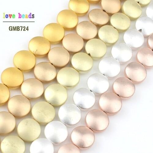 Scrub Natural Stone Bronze Rose Gold Silver Color Hematite Round Coin Beads Beaded Bracelet Jewelry Making 4x8mm