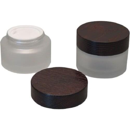 30g 50g Glass Bottle with Black Wooden Cap Bamboo Wood Lid Frost Glass Jar Cosmetics Cream Packing Container, 10 units/Lot