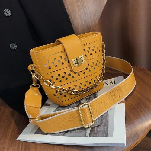 Retro laser engraved hollow Shoulder bag Female Luxury Chain small Handbags PU Leather Messenger bag Bags For Women 2021new Bag
