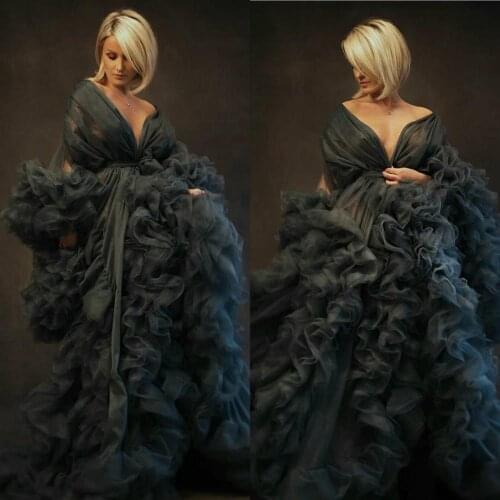 Navy Bathrobes for Pregant Photograph Tiered Ruffles Pajamas Party Nightgowns Custom Made Womens Sleepwears