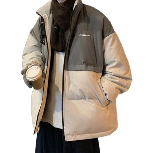 Thickened warm collar in winter cotton-padded jacket trend stitching contrast bread clothing mens cotton-padded jacket tide