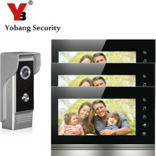 Yobang Security 7 Inch Color Touch Button Video Door Phone Doorbell Intercom Entry System Kit With Metal Case 1 Camera 3 Monitor