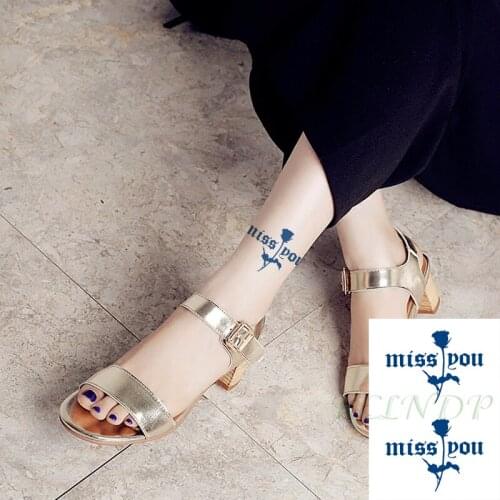 Waterproof Temporary Juice Ink Sticker Rose Flower "Miss You "English Phrase Romance Fruit Gel Long Lasting Tattoo for Men Women