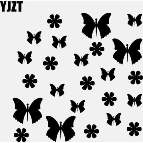 YJZT 15CM*14.8CM Butterfly Car Sticker Vinyl Decoration Decal Decor Black/Silver C24-0170