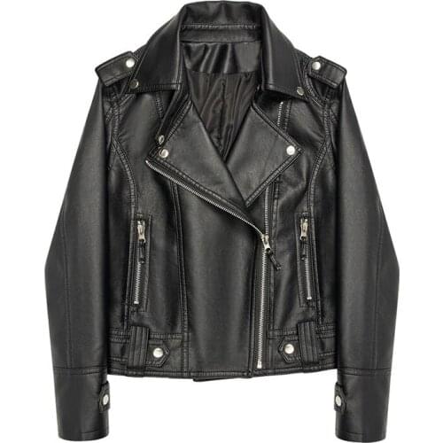 Black Pink Beige Women Short Faux Leather Jacket Autumn Korean Lapel Long Sleeve Biker Jacket Camperas De Mujer Slim Female Coat