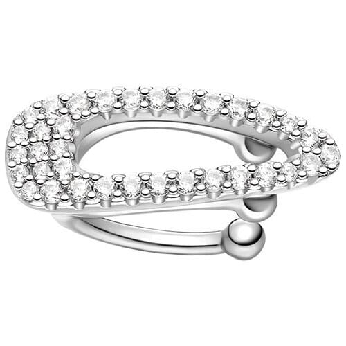 SLJELY Fashion Real 925 Pure Sterling Silver Water Drop Sliding Ear Bone Cuff 1pc Zirconia No Pierced Clip Earring for Women