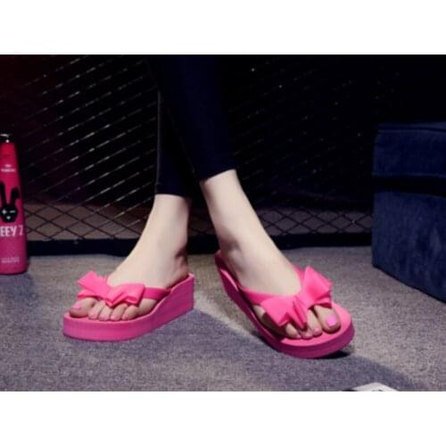 Hot Sale New Fashion Summer Women Platform High Heel Flip Flops Beach Sandals Bowknot Slippers Women Shoes Size 36-40