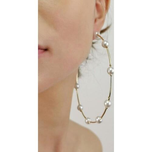 Oversize Hoop Earrings For Women Imitation Pearl Statement Africa Earrings Hoops Jewelry Golden Silver Color 2020 UKMOC