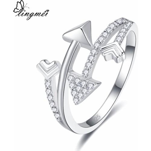 Lingmei Flecha Shaped New Arrival Round Cut Black & White Cubic Zircon Silver Color Ring Size 6-9 For Women Party Unisex Ring