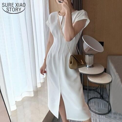 2021 New Summer Dress Women Solid Color Elegant Dresses White Party Dress Bodycon Work Office Lady Female Slim Vestidos 14058