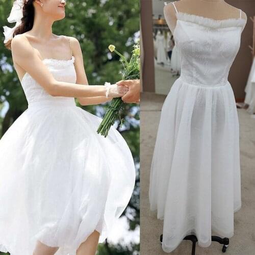 Spaghetti Straps Backless Wedding Dress Lightweight Lace Tulle Cheap Real Photos Dance Bridesmaid Gown Free Shipping 3152