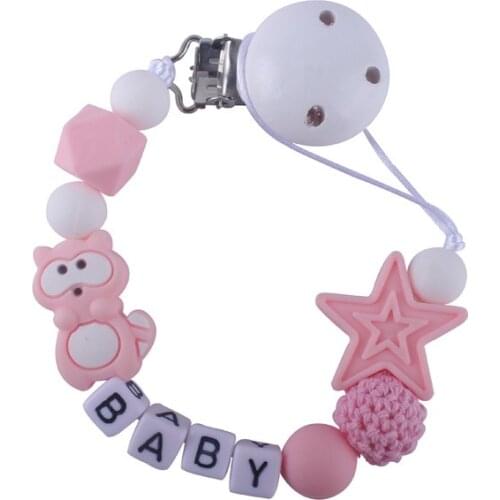 Personalized Name Baby Pacifier Clips Raccoon Pacifier Chain Holder Star Teether for Baby Teething Soother Dummy Clips