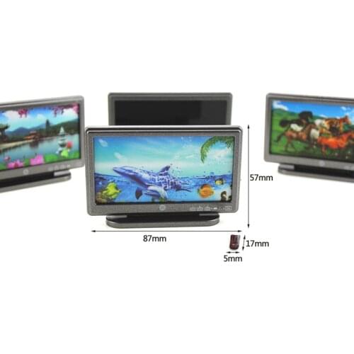 1Pcs Widescreen Flat Panel LCD TV with Remote Gray Furniture Toys Dollhouse Miniature Decor