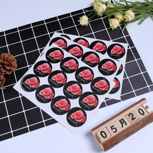 120pcs/lot Round Black Thank you Rose Flower Adhesive Baking Seal label Handmade Gift sticker