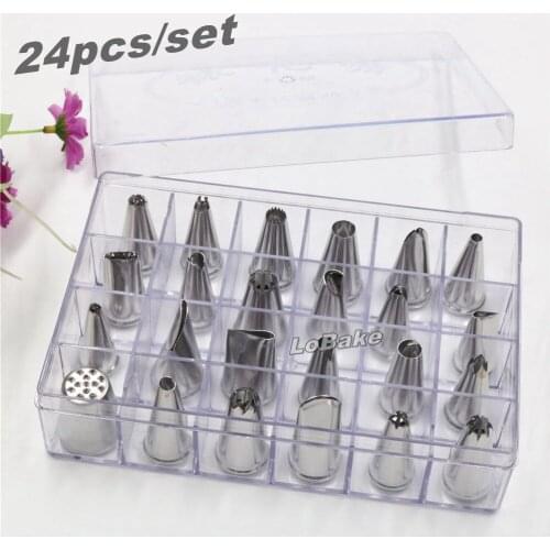 24pcs/set) Different designs stainless steel flower icing piping nozzles pastry tips cookie maker cupcake decoration gadgets