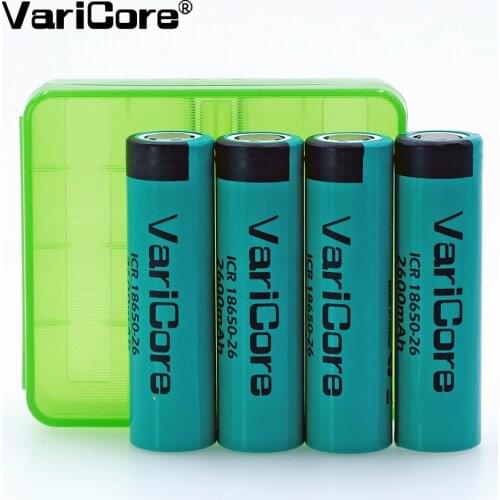 4PCS/lot VariCore 100% Original 18650 2600mAh Li-ion Rechargeable Battery 3.7V ICR18650-26 Flashlight batteries + Storage box