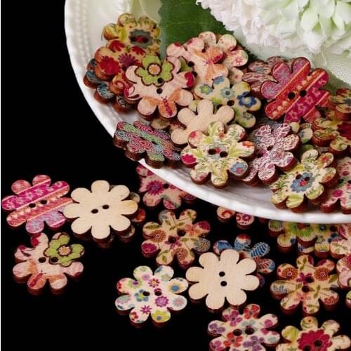 50/100Pcs Heart Star Butterfly Wooden Buttons 2 Holes Sewing Scrapbooking DIY E56C