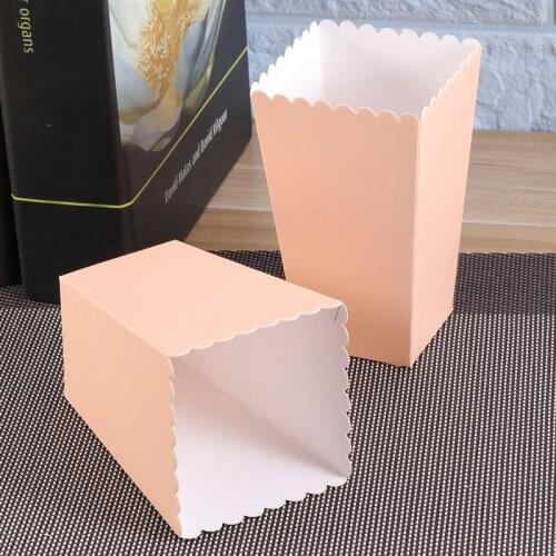 8pcs Disposable Paper Popcorn Boxes Folding Snack Container Exterior in Solid Pink for Birthday Party