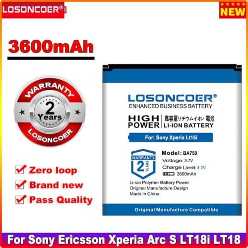 LOSONCOER 3600mAh BA750 Use For Sony Ericsson Xperia Arc S LT15i LT18i X12 Phone Battery+Quick Arrive