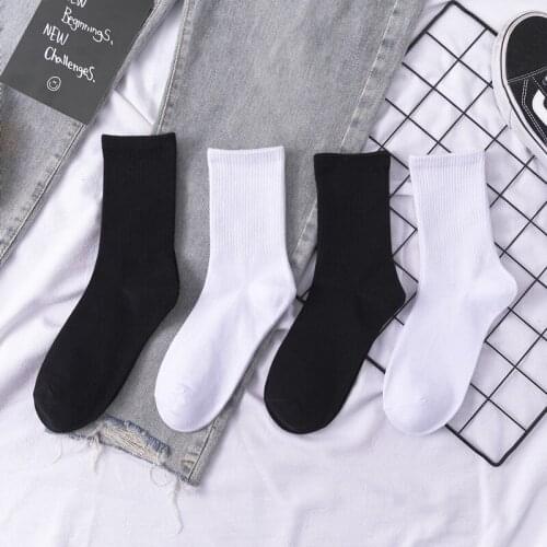 Anewmorn Black White Gray Socks Ins Trendy Pure Cotton Casual In Autumn Winter Men Women Socks Straight Draw Breathable Sokken