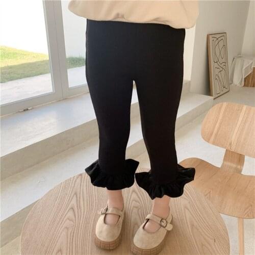 2-8 Y Toddler Girls Trousers Spring Autumn New Kids Korean Slim Elasticity Boot Cut Pants Cute Ruffles Flares Pants For Girls