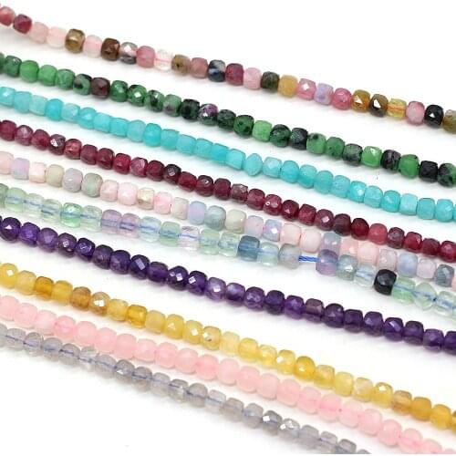 Natural Gem Stone Beads Cube Rose Quartzs Tourmaline Spinel Faceted Loose Beads for DIY Bracelet Necklace Jewelry Making 14