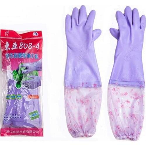 Flannel warm gloves, dishwashing gloves, long laundry gloves, waterproof and durable, plus velvet beam mouth