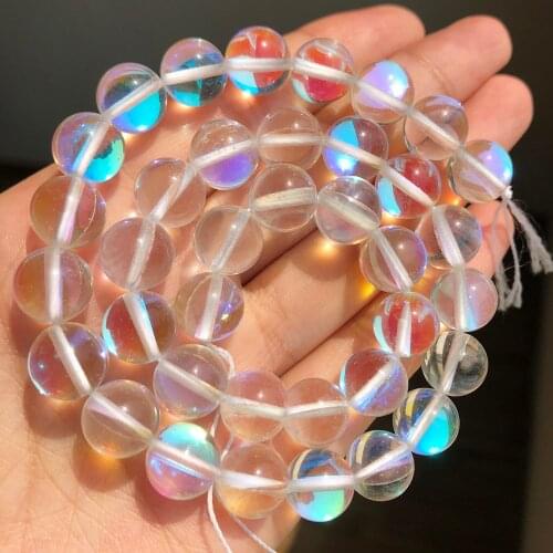 Smooth Austria White Crystal MoonStone Glitter Round Natural Loose Beads For Jewelry Making Diy Bracelet Necklace 6 8 10 12mm