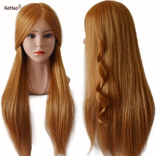 African Skin Color Doll Head With 80% Human Hair Blonde Gold Color 24inch Long Mannequin Head For Hairstyles Hot Curl Training