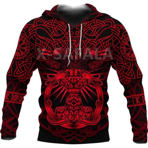 X-Safala Viking Tattoo Raven 3D All Printed Hoodie Man Women 10 Harajuku Outwear Zipper Pullover Sweatshirt Casual Jacket