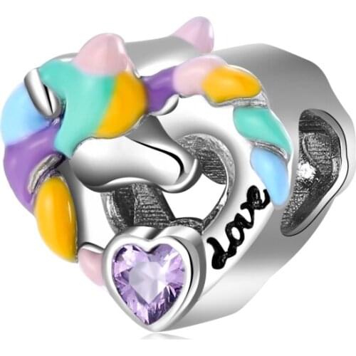 I Love Unicorns New Heart Shape Beads Exquisite Charms Silver Jewelry Fit Original Pandora Bracelet Women DIY Accessories