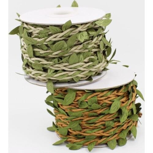 5M/10M DIY Artificial Leaves Twine Wax String With Leaf Silk Leaves Flowers Garlands Hemp Rope Wedding Party Decoration