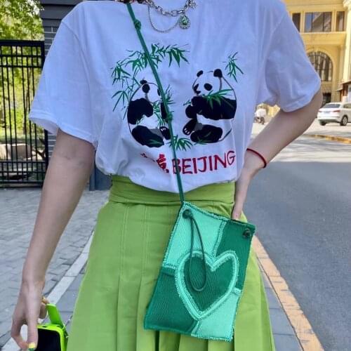 Contrasting color limited design personalized heart-shaped collage casual out street messenger couple bag