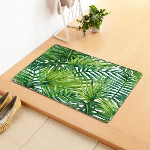 Palm Leaf Flower Bay Window Area Rug Flannel Anti-slip Kitchen Bathroom Mat Entrance Doormat Living Room Bedroom Rug Carpet