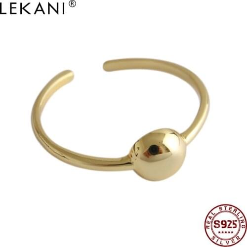 LEKANI Korean Style Ring For Women 925 Sterling Silver Trendy Cold Wind Personality Ring Round Bead Smooth Surface Fine Jewelry