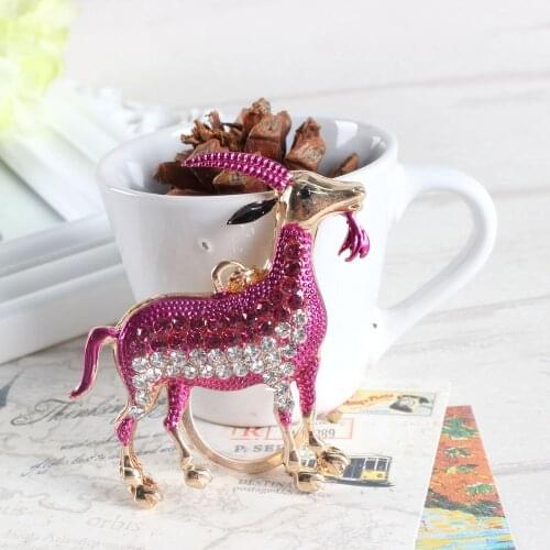 Zodiac Goat Sheep Rose Red Cute Crystal Charm Purse Handbag Car Key Keyring Keychain Party Wedding Birthday Gift