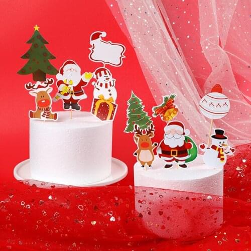 Cartoon Merry Christmas Cake Topper Cute Santa Snowman Cupcake Decoration Elk Christmas Cake Baking Party Favors