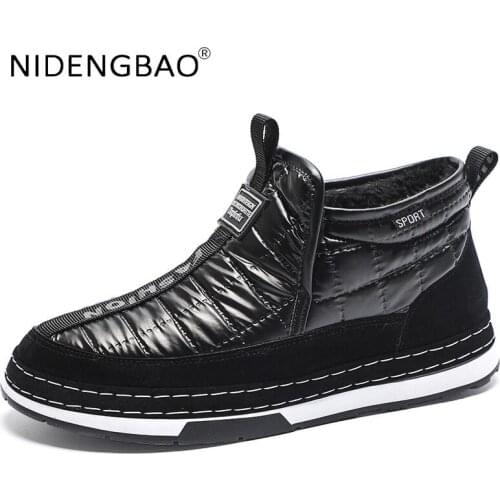 Men Boot Winter 2021 Male Sneakers Warm Walking Shoes Slip-On Fur Ankle Snow Boots Flat Non Slip Comfortable Tenis Masculino