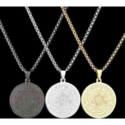 New Religious Round Pendant Necklace Mens Necklace Fashion Seven Angel Rune Totem Pendant Necklace Accessories Party Jewelry