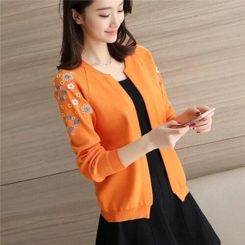 New Korean Slim Fit Embroidered Sweater Shawl Cardigan Coat Womens Autumn Cool Top Jacket Long Sleeve Cardigan