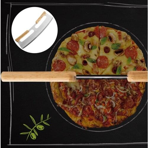 Pizza Cutter Stainless Steel Pizza Knife with Wooden Handles Stainless Steel Pizza Slicer Kitchen Tool for Home Bar Cafe