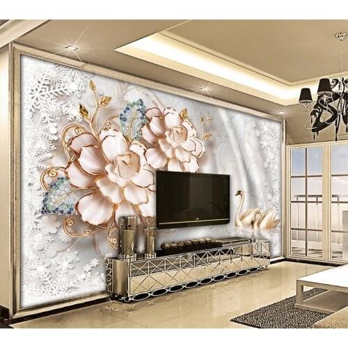 Beibehang Custom Wallpaper European Style Gold Floral Jewelry Living Room Bedroom Sofa TV Background 3d wallpaper for wall mural